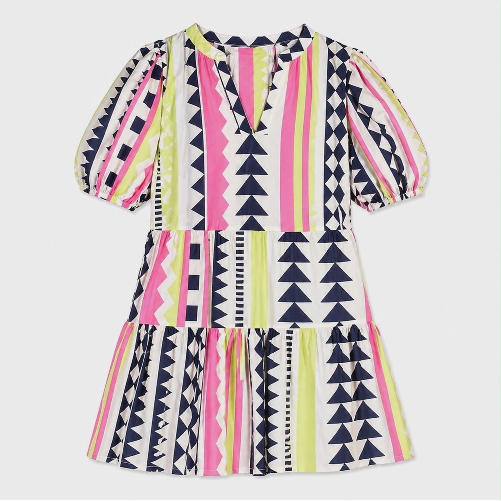 NWT MED Velvet by Graham & Spencer “Danica Neon” Jacquard Tiered Boho Mini Dress - Picture 6 of 10